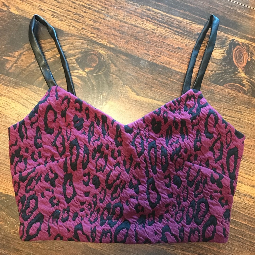 NWT Leopard Print Crop Top w/ Faux Leather Straps